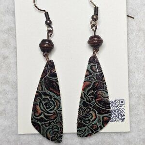 Handmade Western pattern earrings with wooden accent bead